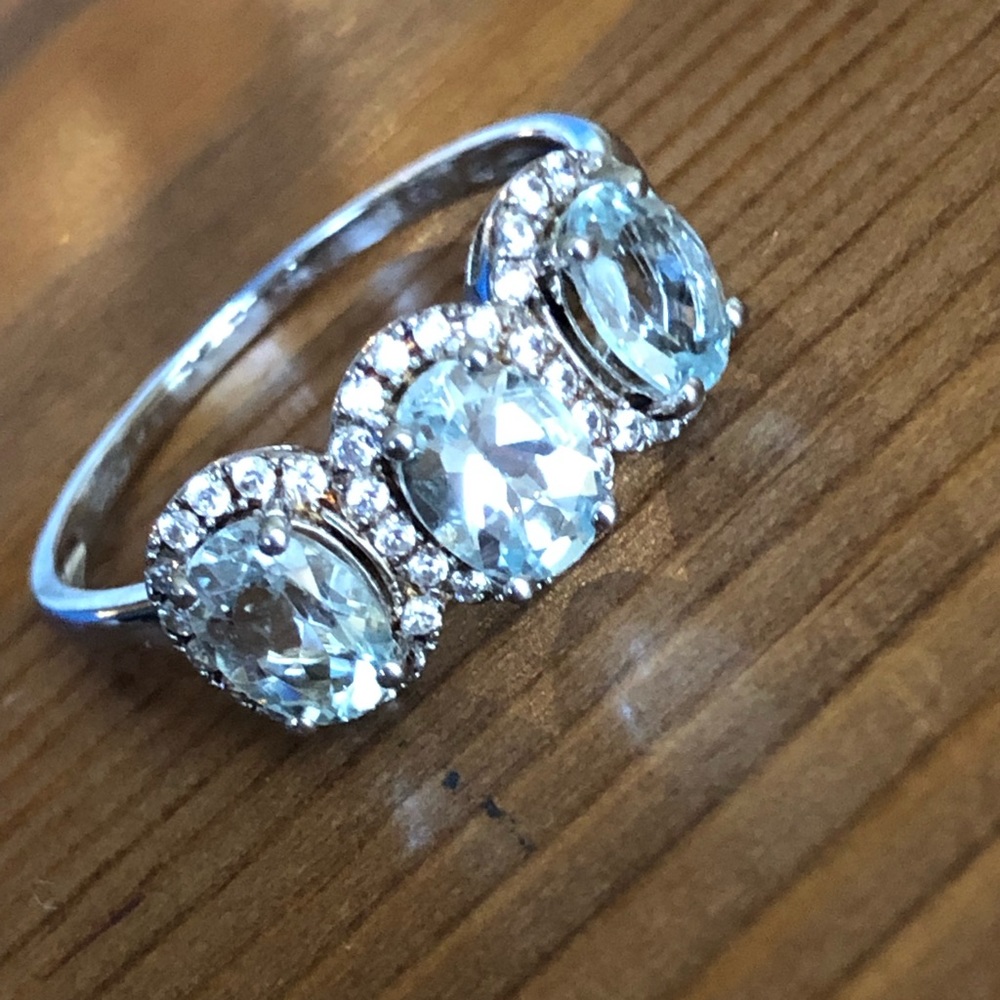 Size 10 Aquamarine Ring - 3 Stone